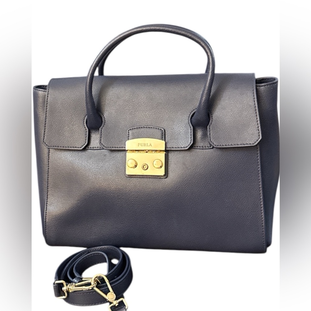 Furla Metropolis Push Lock Leather
Satchel Bag
